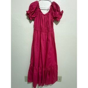 Ashley &‎ Sage Pink Eyelet Puff Sleeve Smocked Tiered Maxi Dress Womens L